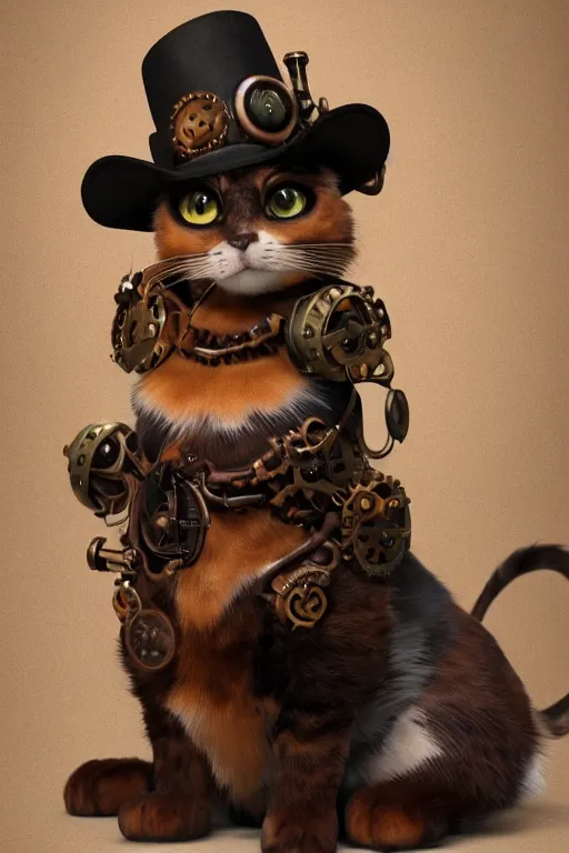 Prompt: A cute Steampunk calico cat, unreal engine, octane render