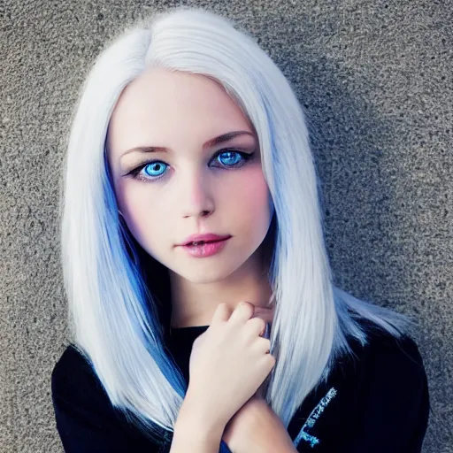 Prompt: incredibly beautiful portrait of A wonderful girl with blue eyes. White hair. Hyper detailed. Very very very very very very very very very very very beautiful