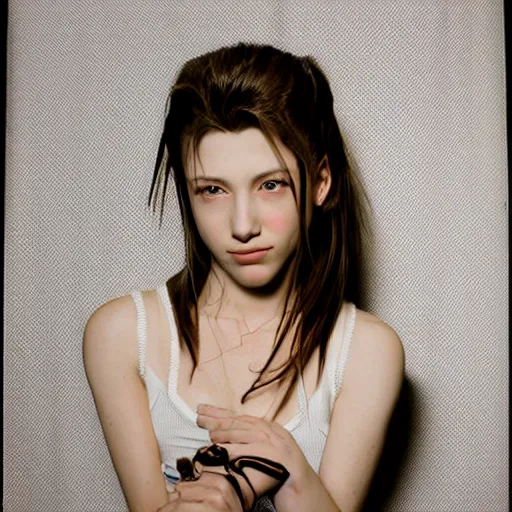 Image similar to realistic aerith from final fantasy 7, photographed by Terry Richardson