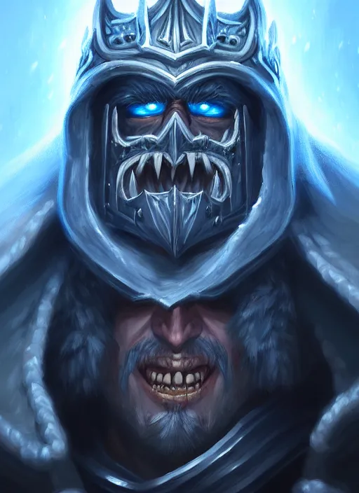 Image similar to portrait painting of lich king, acrylic, daz. detailed, portrait, oil painting, artstation, unreal 5, hd, artgerm, dnd, rpg