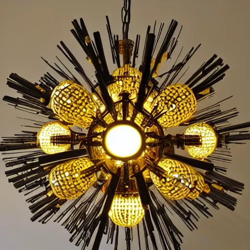 Image similar to chandelier in the shape of a sun with yellow accents designed by tiffany