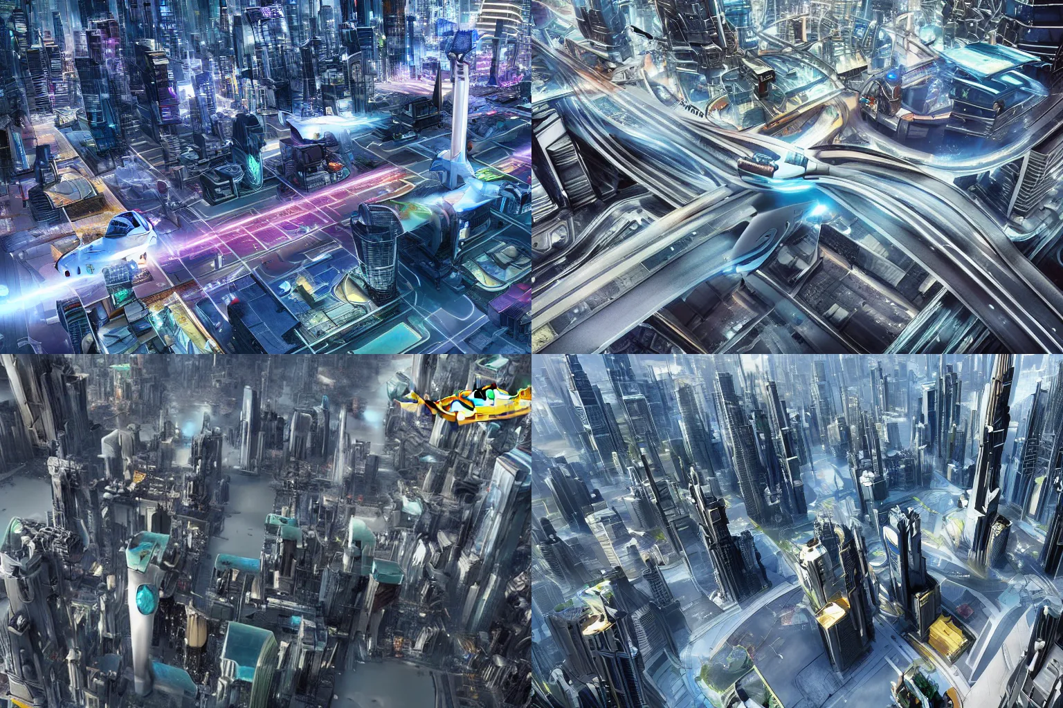 Prompt: futuristic city with flying cars, photograph