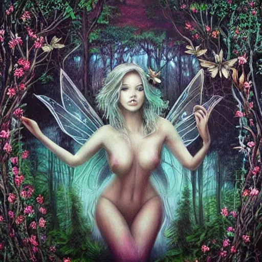 Image similar to “sensual fairy, highly detailed, painted, magical forest, by leesha hannigan”