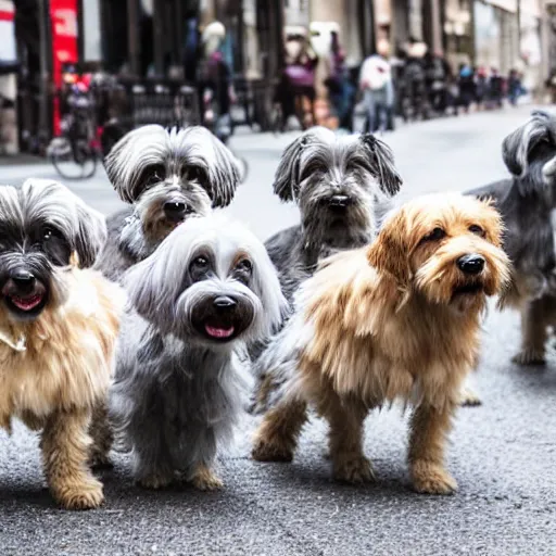 Prompt: an avalanche of zwergschnauzers in the city