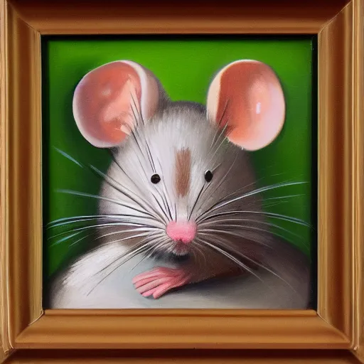 Prompt: A portrait of a mouse wearing scrubs and a face mask, oil painting