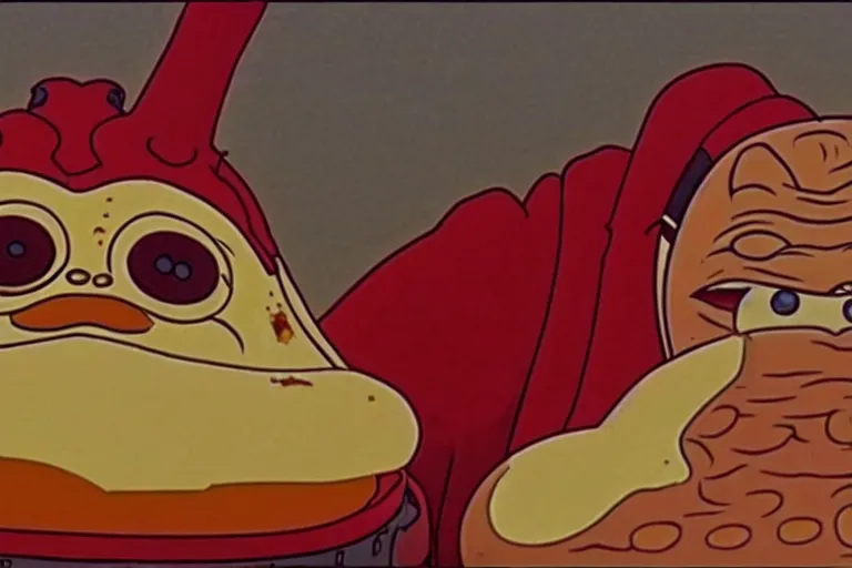 Image similar to a film still of pizza the hut in the akira, high quality