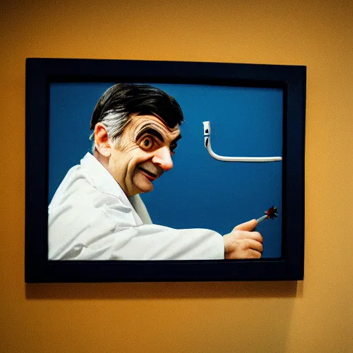 Prompt: Mr Bean as a highly prolific neurosurgeon, Canon EOS 5D 35mm f1.8, trending on artstation, WLOP