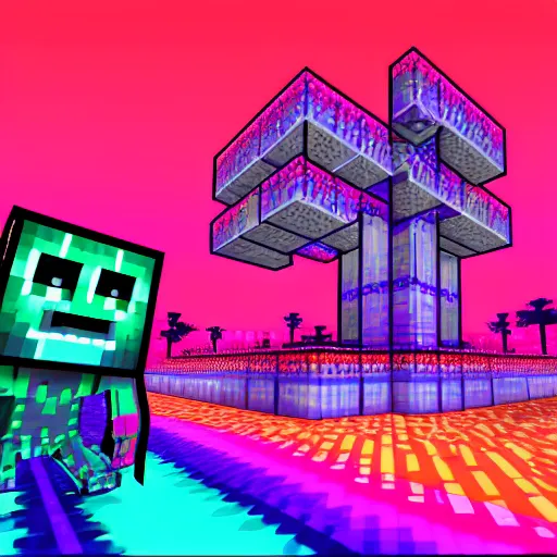 Image similar to mincraft creeper, synthwave, detailed, chromatic