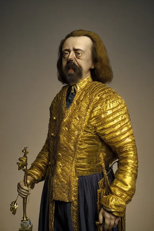 Prompt: extremely detailed studio portrait of peter the great, full body, soft light, golden glow, award winning photo by michal karcz and yoshitaka amano