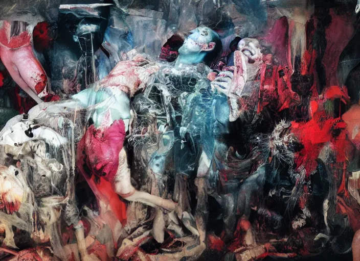 Image similar to a still from an occult horror movie by matthew barney, alejandro jodorowsky and kenneth anger, photorealistic oil painting by adrian ghenie and daniel richter