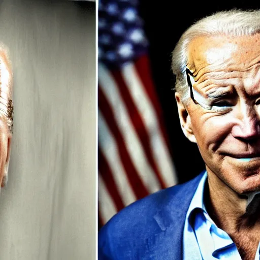 Image similar to joe biden as a junkie crackhead in a crack house with black eyes and crying hilary clinton and bill cosby as her pimp, hyperrealism photo - realistic photography volumetric lighting enchantingly beautiful photography