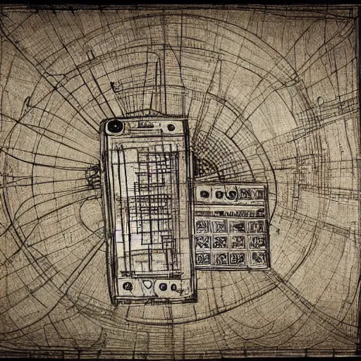 Image similar to Da vinci's detailed drawing of a blueprint for the newest iphone