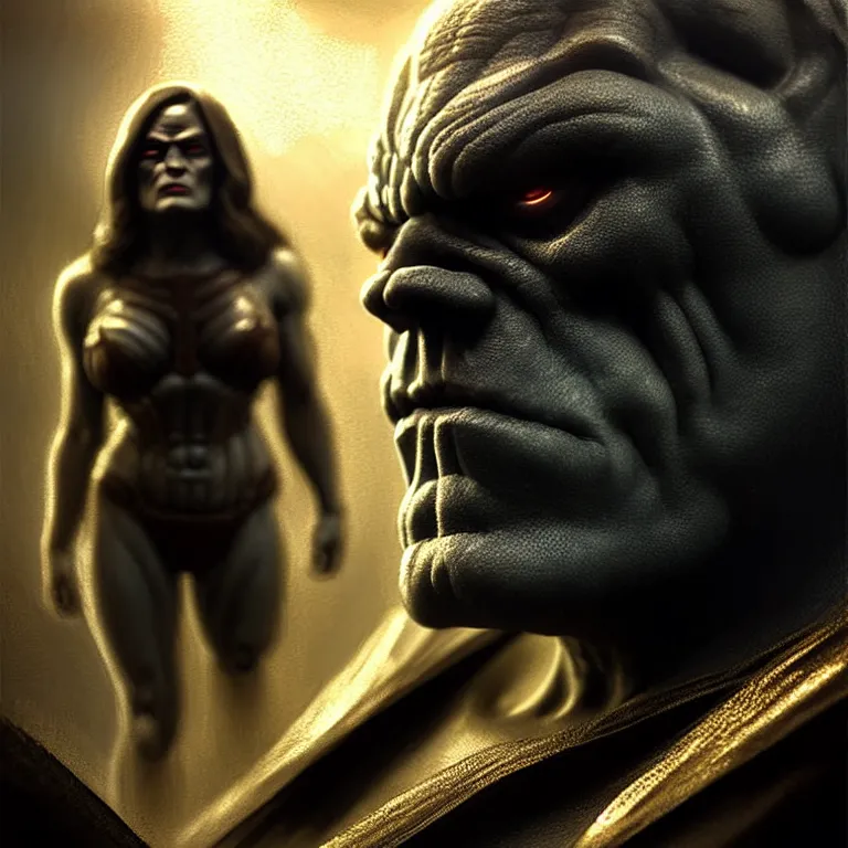 Image similar to epic professional digital art of darkseid, faint golden moody atmospheric lighting, painted, intricate, detailed, detailed, foreboding, by leesha hannigan, wayne haag, reyna rochin, ignacio fernandez rios, mark ryden, iris van herpen,, epic, stunning, gorgeous, much wow, cinematic, masterpiece.