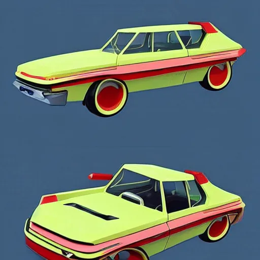 Prompt: Fortnite art style retrofuture car concept