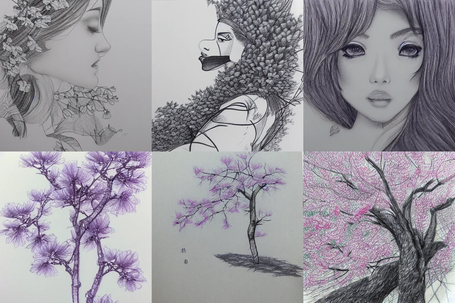 Prompt: 桜, detailed ballpoint pen sketch