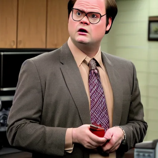 Image similar to dwight schrute pretending to be brian baumgartner