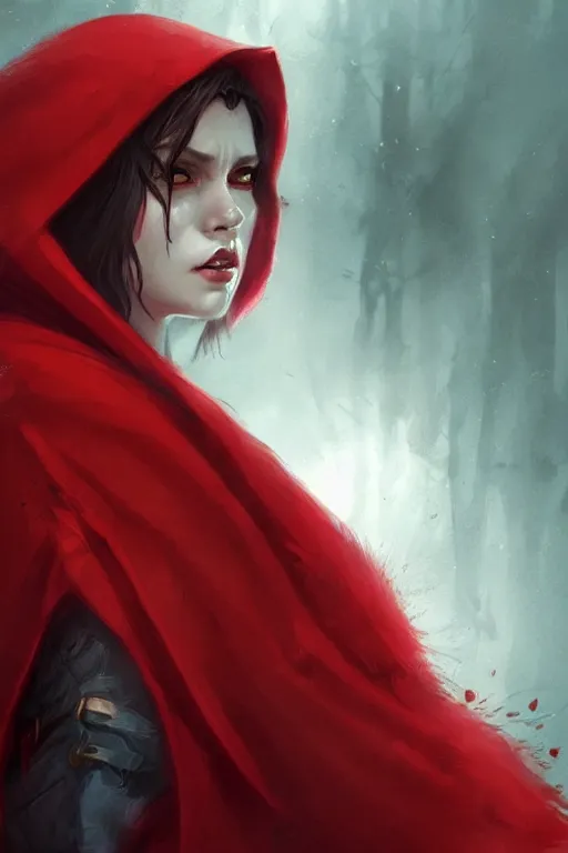 Image similar to demon red riding hood, d & d, fantasy, portrait, highly detailed, headshot, digital painting, trending on artstation, concept art, sharp focus, illustration, art by artgerm and greg rutkowski and magali villeneuve