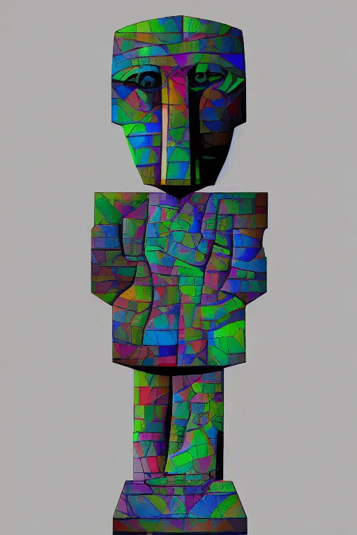 Image similar to cubist moai statue cutout digital illustration cartoon colorful beeple