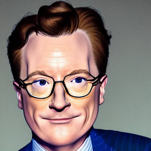 Image similar to photo portrait of the lovechild of conan o'brien, stephen colbert, jimmy kimmel, jimmy fallon, and seth meyers, realistic, hyperrealistic, 8 k resolution, hd quality, very detailed, highly detailed, intricate details, real life, real world, trending on artstation, digital art, really realistic, very realistic, headshot, head in frame, photograph, portrait