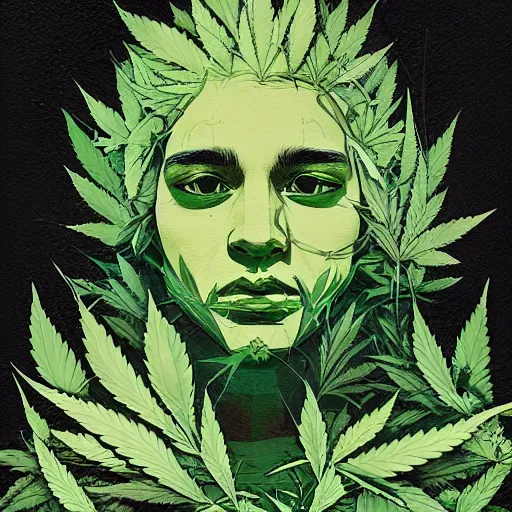 Prompt: marijuana profile picture by sachin teng,, organic painting, marijuana smoke, matte, hiphop, hard edges, energetic, 3 d shapes, supreme, asymmetrical, smoke, green, highly detailed