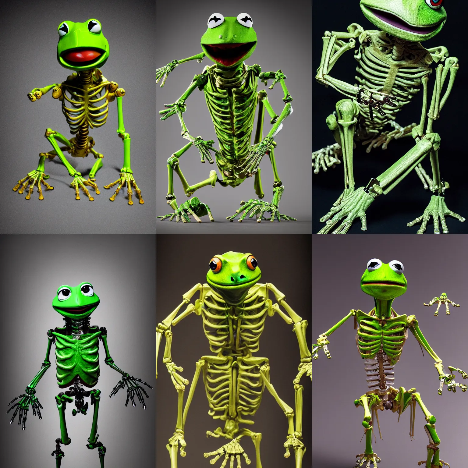 Prompt: movie poster of kermit the terminator, chromatic humanoid skeleton frog skeleton hybrid, robot, ultra realistic, cinematic lighting hd photography,