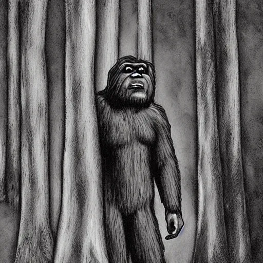 Prompt: portrait of bigfoot in the woods artwork by ben templesmith