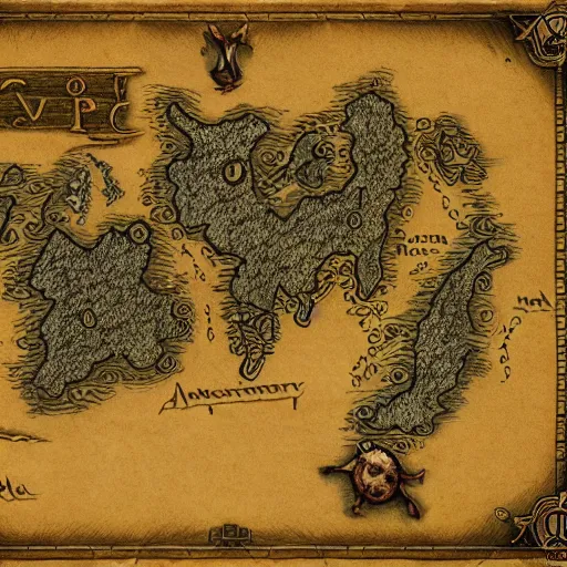 Image similar to fantasy world map, drawn, detailed