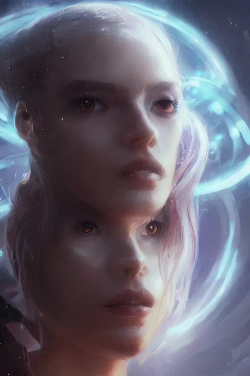 Image similar to a fancy portrait of an alien women by Greg Rutkowski, Sung Choi, Mitchell Mohrhauser, Maciej Kuciara, Johnson Ting, Maxim Verehin, Peter Konig, final fantasy , 8k photorealistic, cinematic lighting, HD, high details, atmospheric , trending on artstation