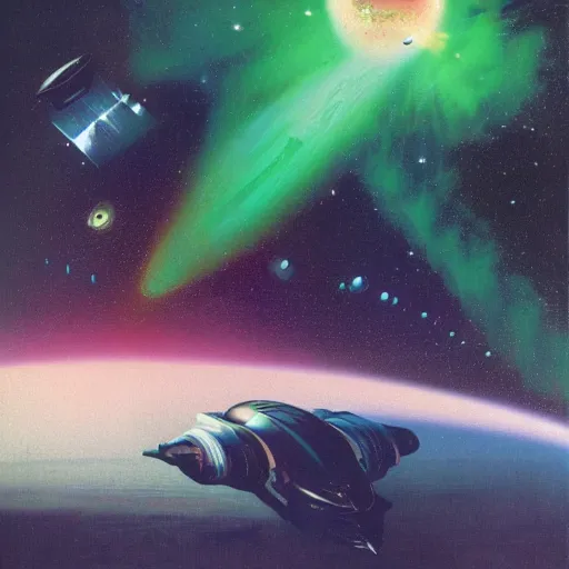 Image similar to Green nebula without planets, Syd Mead, John Harris, Federico Pelat,