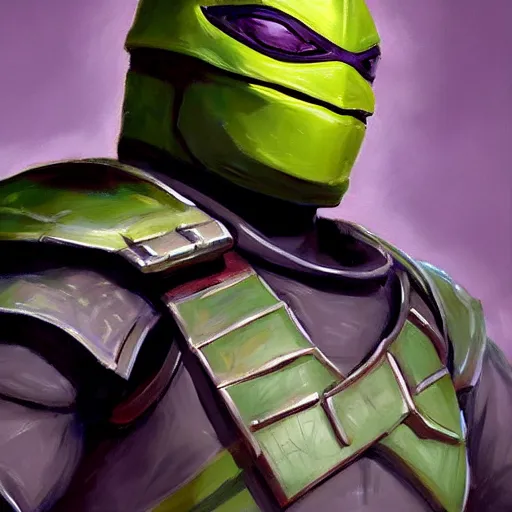 Image similar to greg manchess portrait painting of armored donatello of tmnt as overwatch character, medium shot, asymmetrical, profile picture, organic painting, sunny day, matte painting, bold shapes, hard edges, street art, trending on artstation, by huang guangjian and gil elvgren and sachin teng