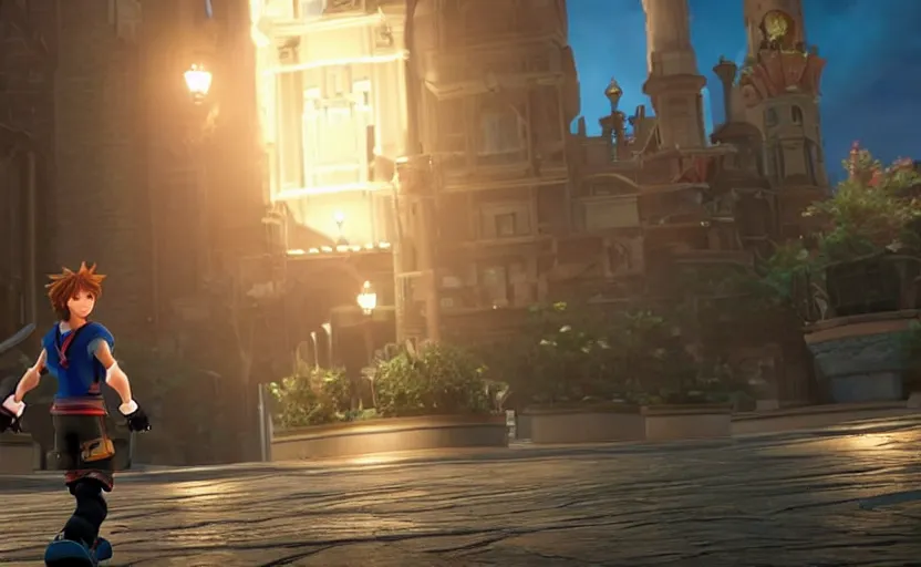 Image similar to Tom Holland as Sora in 'Kingdom Hearts: Fate of Light' (2017), movie still frame, oscar nominated cinematography, volumetric lighting, 8k resolution