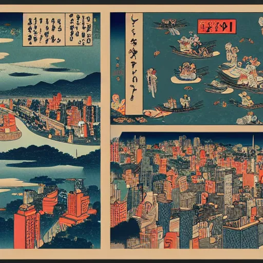 Image similar to new york in the style of ukiyo - e