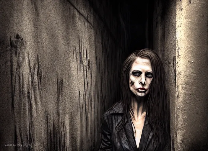 Image similar to mid shot portrait of a woman in dark alley, in the style of David cronenberg ,scary, weird, surprising, realistic, lost photo, sharp focus, 8k high definition, medium format film photography, photo realistic, insanely detailed, intricate, elegant, art by les edwards and David kostic and stanley lau and artgerm