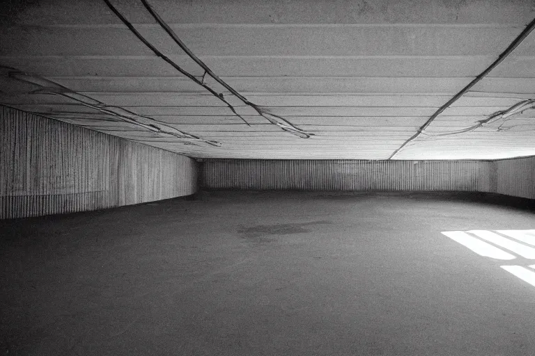 Prompt: beach ball, inside of an badly lit 1970s parking garage, ektachrome photograph, volumetric lighting, f8 aperture, cinematic Eastman 5384 film