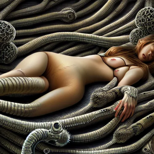 Image similar to ultra realist intricate detailed painting of a single attractive female in a cryopod sleeping with rows of pods, sci - fi, very intricate details, 8 k resolution, volumetric lighting, artstyle keith thompson, award winning