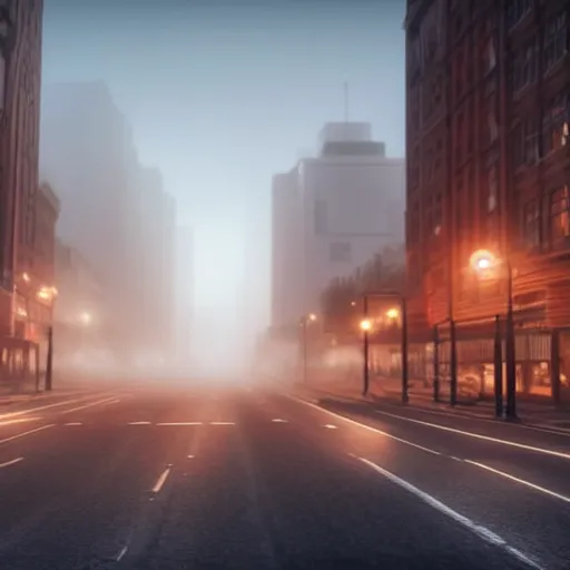 Image similar to still shot of a busy street covered in fog, highly detailed, photorealistic portrait, bright studio setting, studio lighting, crisp quality and light reflections, unreal engine 5 quality render