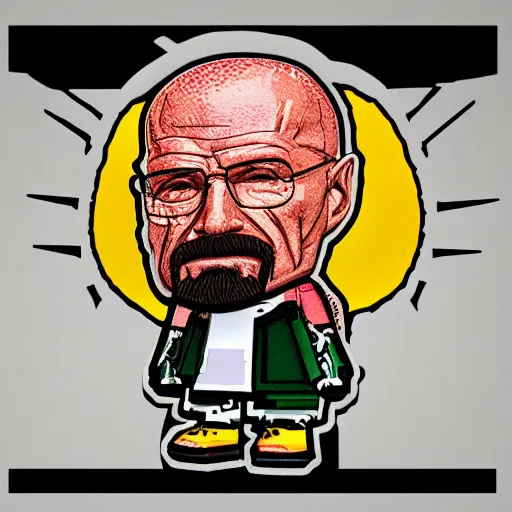 Image similar to pizza made of walter white figurine stickers, unreal, render, splash, award winning photograph