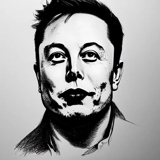 Elon Musk portrait profile, black and white sketch, | Stable Diffusion