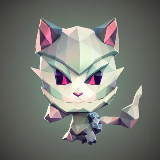 Image similar to low poly, high resolution textures, ultra smooth textures, smooth shadows, isometric view, 1 6 bit colors, made in blender, fat chibi grey cat, volumetric lighting, fantasy, hyper realistic, by riot games artist, from league of legends, backlit