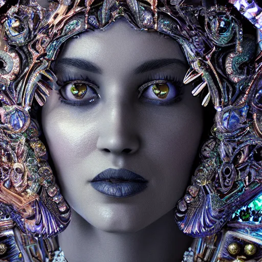 Prompt: the queen of crystals, 4 k, intricate detailed, jaw dropping, gorgeous, surreal, octane render