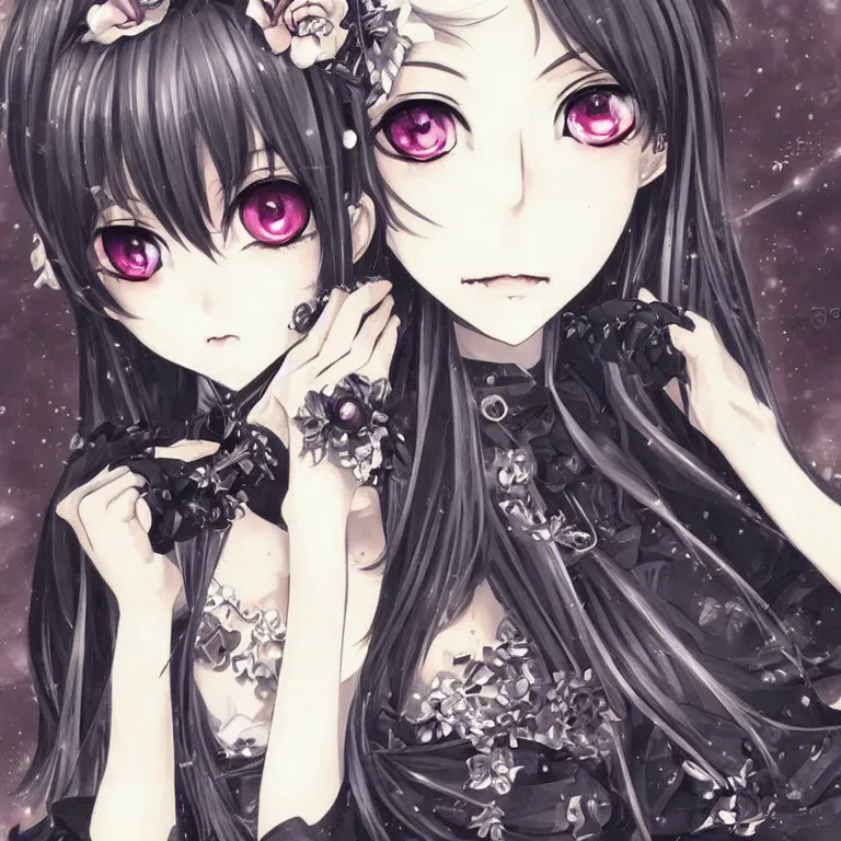 Image similar to beautiful illustration of anime maid, stunning and rich detail, pretty face and eyes. Trending on pixiv, gothic style