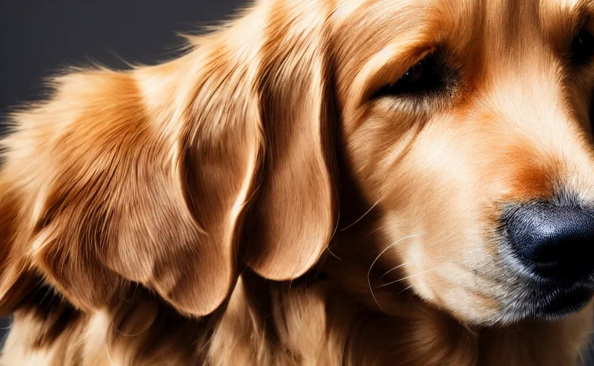 Image similar to portrait of a golden retriever, studio photography, magazine, press, 8 k