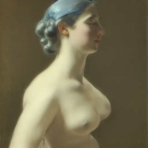 Image similar to A beautiful computer art of a person in profile, with their features appearing both in front of and behind their head. light blue by Edwin Henry Landseer meticulous, aesthetic