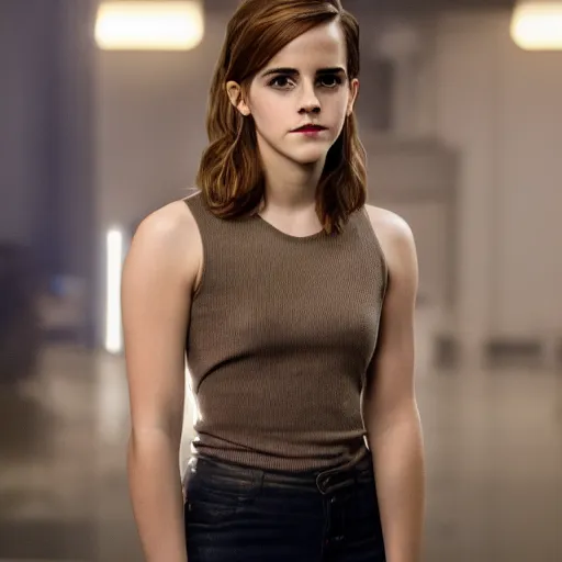 Image similar to Emma Watson in Kung Fury, XF IQ4, 150MP, 50mm, F1.4, ISO 200, 1/160s, natural light