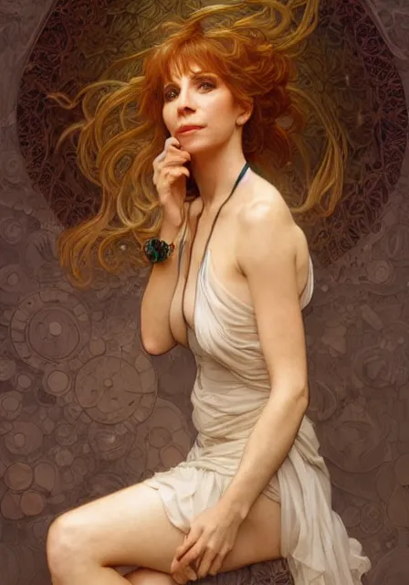 Image similar to french singer mylene farmer, intricate, elegant, highly detailed, digital painting, artstation, concept art, smooth, sharp focus, illustration, art by artgerm and greg rutkowski and alphonse mucha and william - adolphe bouguereau