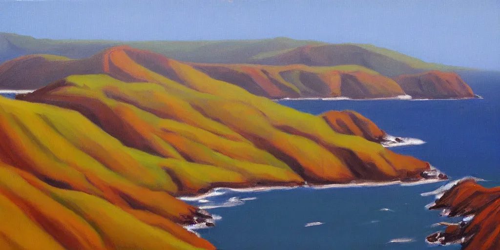 Image similar to marin headlands by olof krans, oil on board