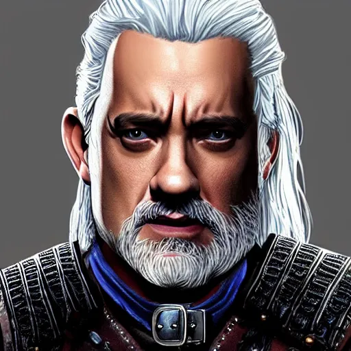 Image similar to a portrait of tom hanks as geralt the witcher from the witcher 3