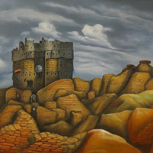 Image similar to the fortress of misfortune, surrealist landscape painting