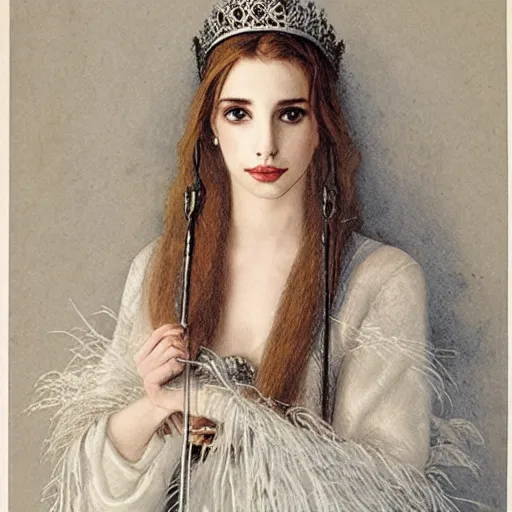 Image similar to emma roberts as a queen of feathers by rosetti and alan lee