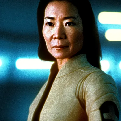 Image similar to portrait of michelle yeoh playing as luke sywalker in star wars ( 1 9 7 7 ) sharp focus, shallow depth of field, 4 k editorial photograph, cinematic lighting